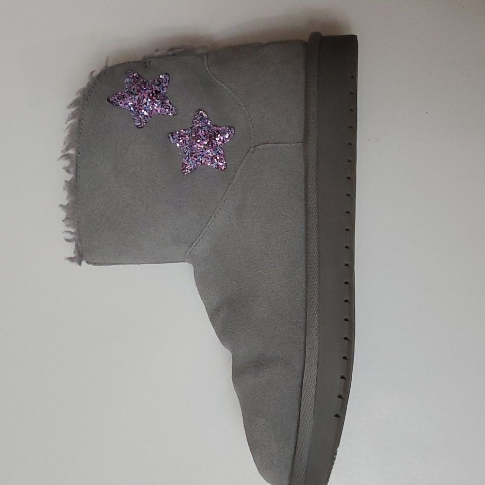Koolaburra by Ugg Boots Girls Size 4 Gray suede Sparkly Stars - Picture 7 of 13